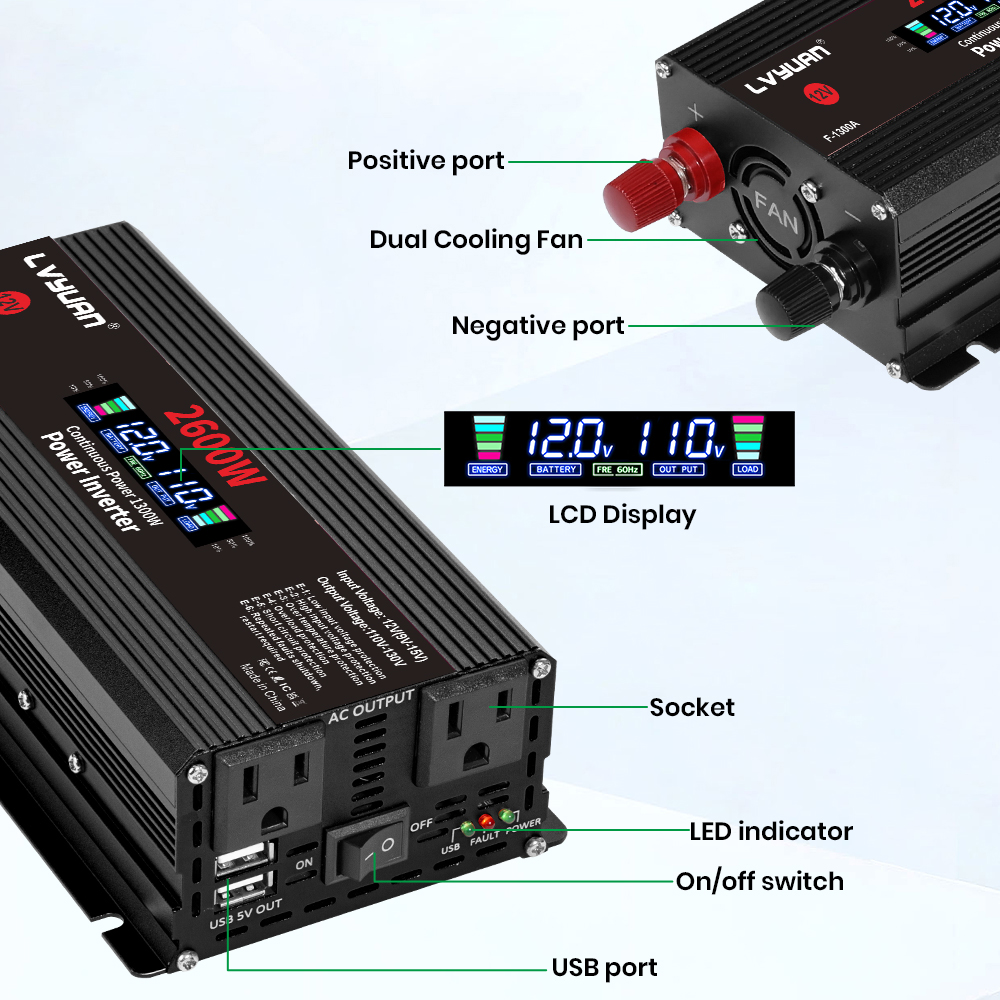 Inverter Daya 1500W 2000W 2600 - Outdoor Usb Power Adapter ulasan dan harga