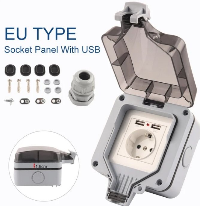IP66 Standar EU Gaya Jerman Ta - Outdoor Usb Power Outlet ulasan dan harga